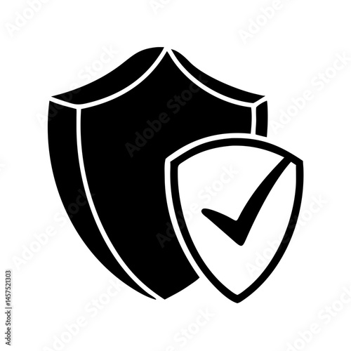 Black and white safety check mark shield design icon vector illustration