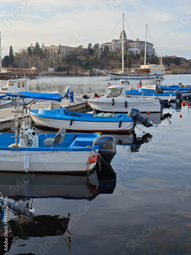 Obraz na płótnie Sunset view of the port of Sozopol, Bulgaria w salonie