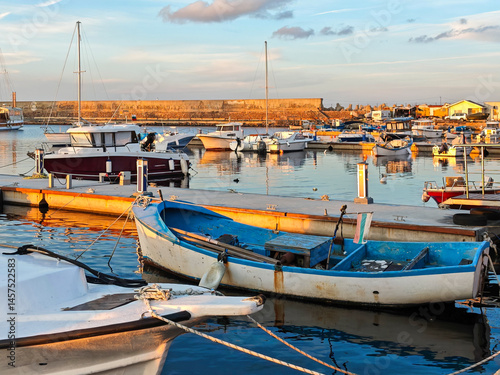Obraz na płótnie Sunset view of the port of Sozopol, Bulgaria w salonie