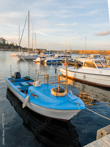 Obraz na płótnie Sunset view of the port of Sozopol, Bulgaria w salonie