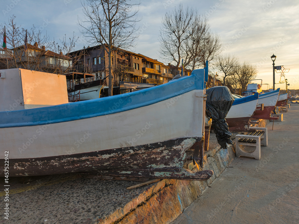 Sunset view of the port of Sozopol, Bulgaria