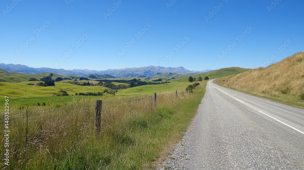 Scenic Drive Through Lush Green Hills Under A Clear Blue Sky, Perfect For Travel, Adventure, Or Relaxation Imagery. Scenic Drive Through Lush Green Hills Under A Clear Blue Sky, Perfect For Travel, Adventure, Or Relaxation Imagery.