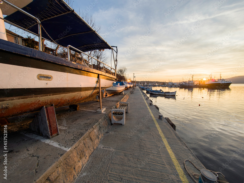 Sunset view of the port of Sozopol, Bulgaria