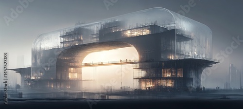 Unadorned portal entry illustration delicate construction site sketch plan in fogshrouded ambiance photo