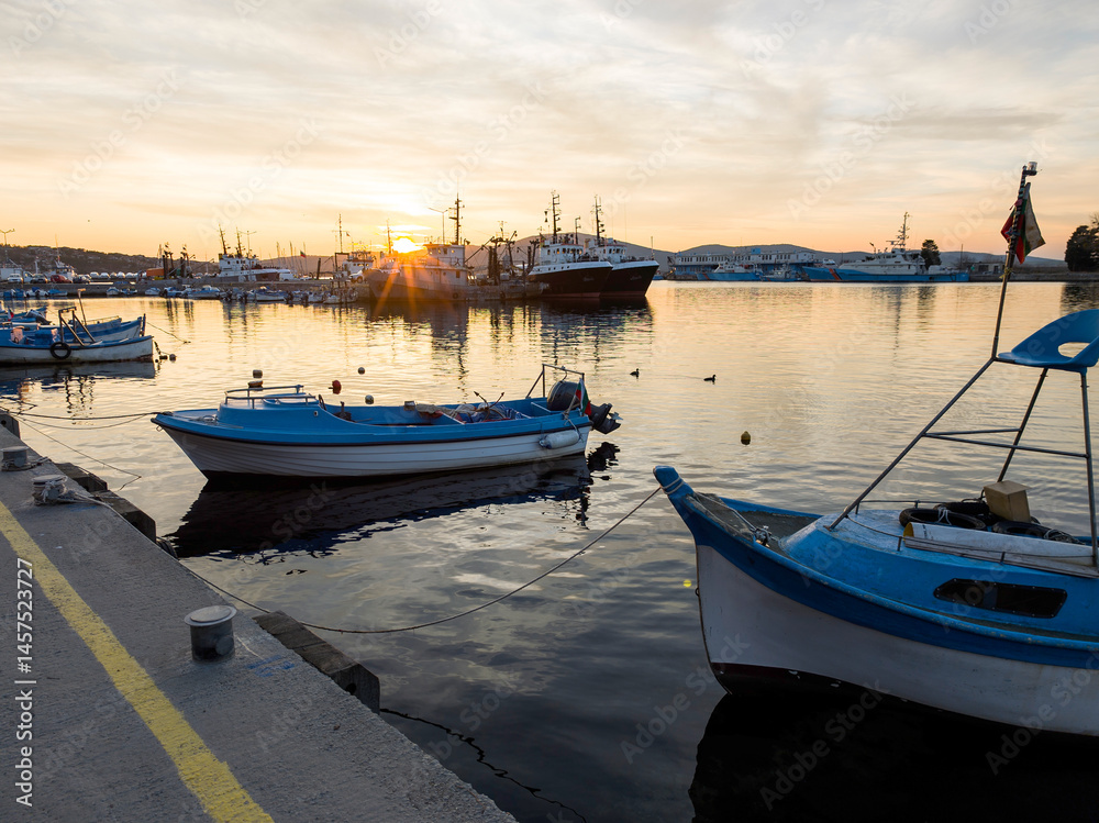 Sunset view of the port of Sozopol, Bulgaria