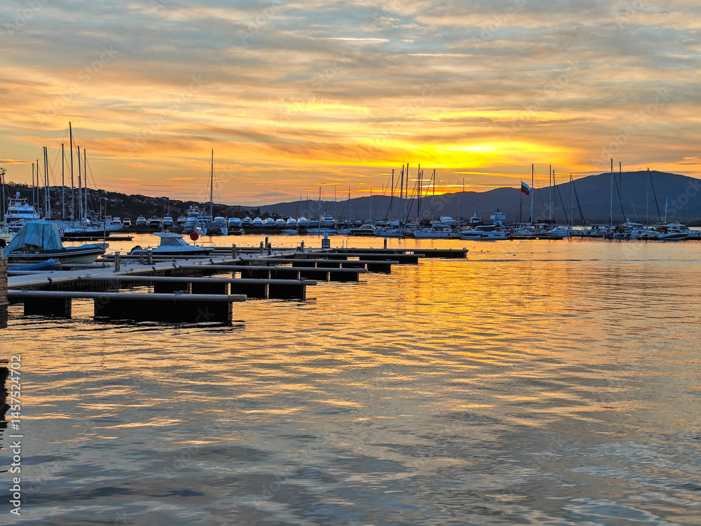 Sunset view of the port of Sozopol, Bulgaria