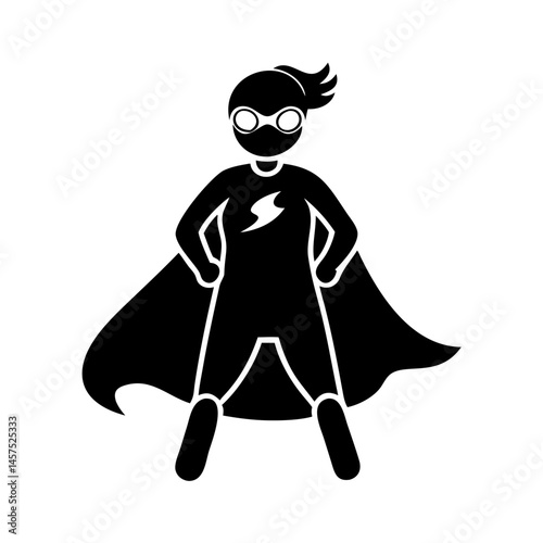 Simple black silhouette of a female superheroine standing with hands on hips