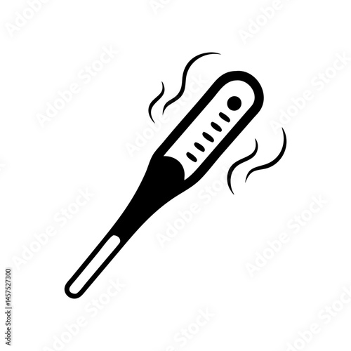 Black and white clinical thermometer indicates high fever temperature with rising heat