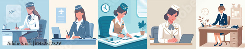 set of stewardess vector writing