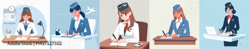 set of stewardess vector writing