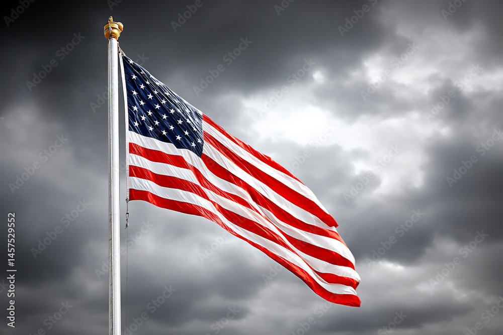 Obraz premium memorial day bugle flag draped somber sky
