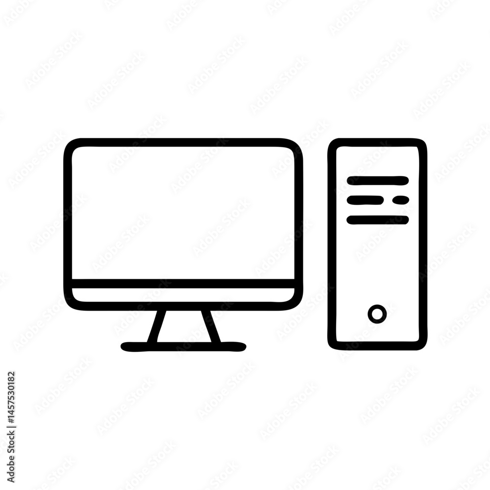 Desktop computer and monitor in minimalist black and white design
