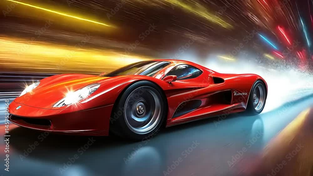 Unleashing Speed: Red Sportscar Soaring Through a Futuristic Highway Tunnel Unleashing Speed: Red Sportscar Soaring Through a Futuristic Highway Tunnel