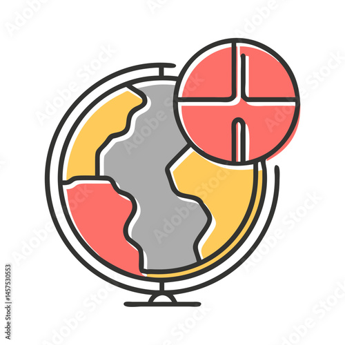 Colorful globe illustration with map and design elements