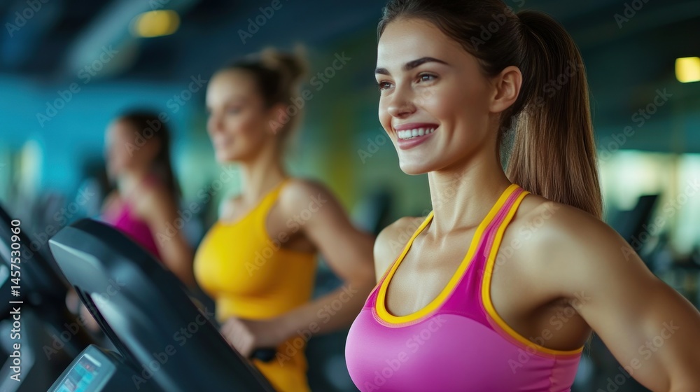 Fototapeta premium Woman running on treadmill at the gym