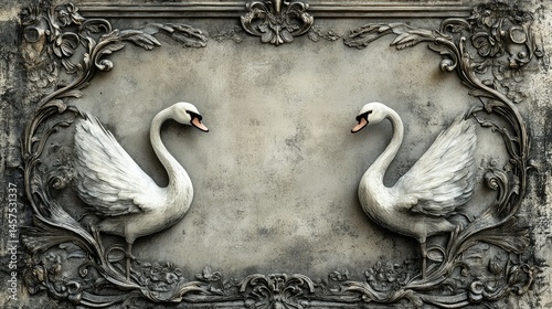 Ornate frame with swans, elegant, vintage design