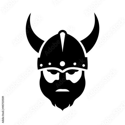 Stylized silhouette illustration of a formidable Viking warrior wearing a horned helmet