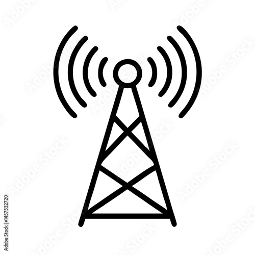 Radio tower emitting signals on white background