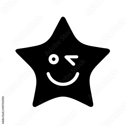Star-shaped icon with a smiling face and wink  