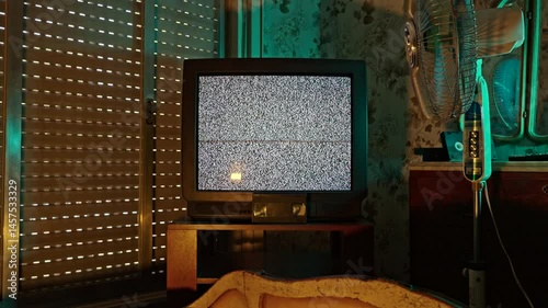 Nostalgic Retro Room with CRT TV Static and Warm Summer Light