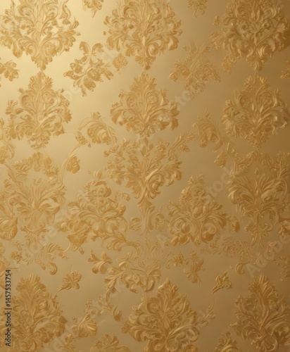 Subtle cream damask on gold background, luxurious embossed texture , rich, sophisticated