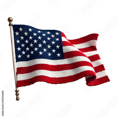 Embroidered USA flag 3D render with fabric texture isolated on transparent background Flag Day concept