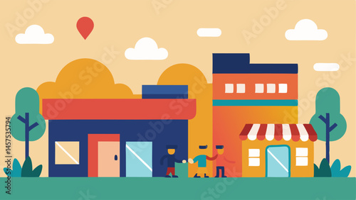 Community Impact A depiction of a tightknit community supporting local arts and crafts while in the background a large corporate store takes over a block emptying local shops.
