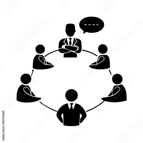 Team meeting discussion with leader sharing thoughts and collaborative engagement concept