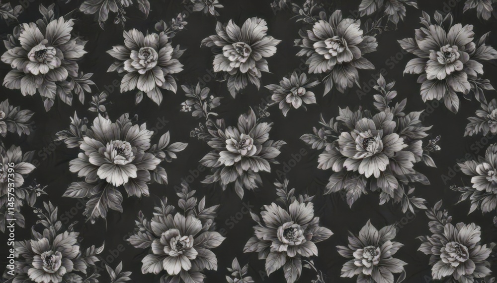 Fototapeta premium Elegant charcoal floral wallpaper, small scale repeating pattern, vintage aesthetic , old fashioned, dark