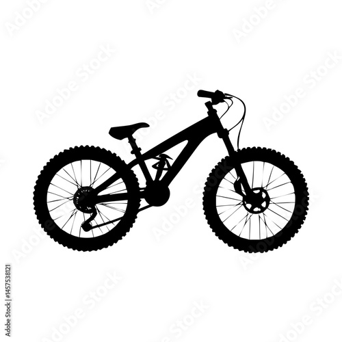 Striking Silhouette of a Full Suspension Mountain Bike on a White Background