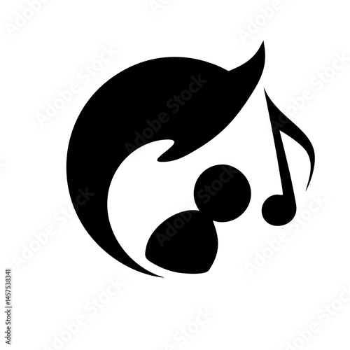 Minimalist logo of music notes and people, a symbol of harmony