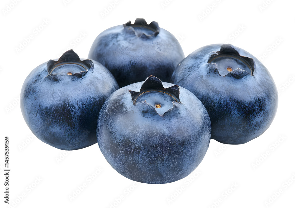 Obraz premium Isolated group of plump blueberries against dark backdrop shows fresh produce