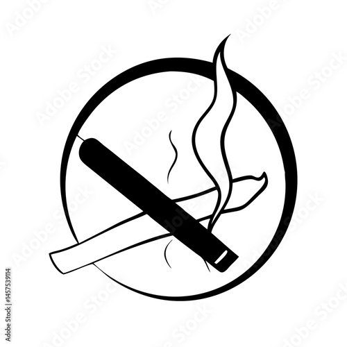 Smoking icon, cigar, burning, black and white illustration, inside the circle shape