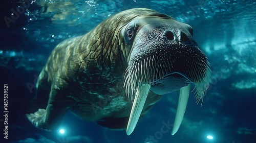 A marine mammal swims in the water.