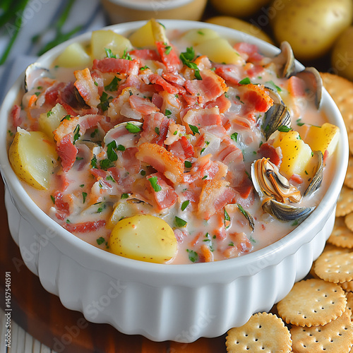 new england clam chowder clams potatoes bacon creamy photo