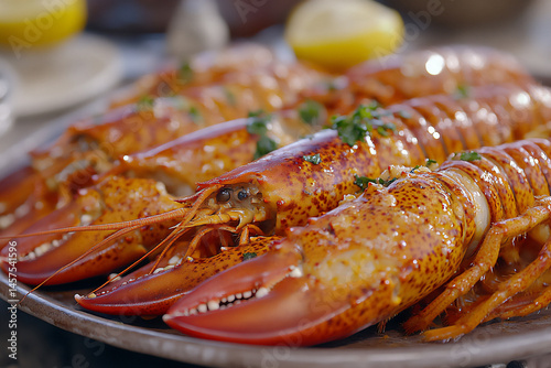 extreme close-up firm lobster meat springy cooked