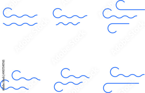 Wind stroke outline icon isolated on transparent background flat vector illustration. Air sign icon. Pixel perfect. Hand drawn Wind icon set. Blowing wind outline icons.