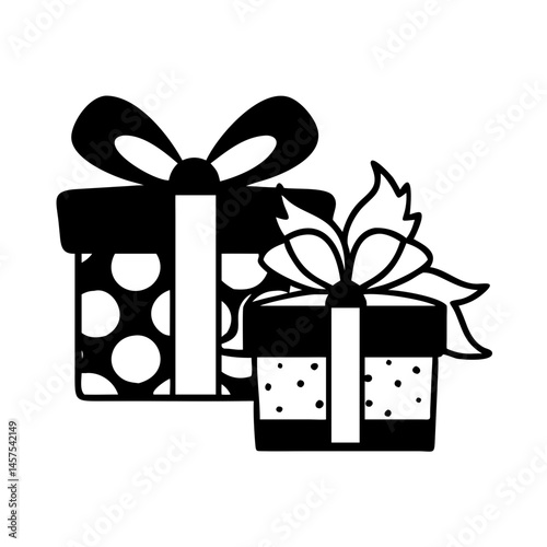 Two gift boxes decorated with ribbons and different pattern designs present