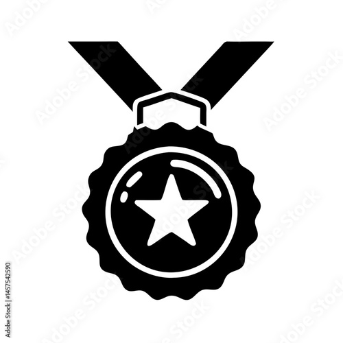 Simplified black and white line art illustration of an award medal badge