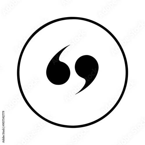 A simple illustration of quotation marks within a circle, simple and clean design