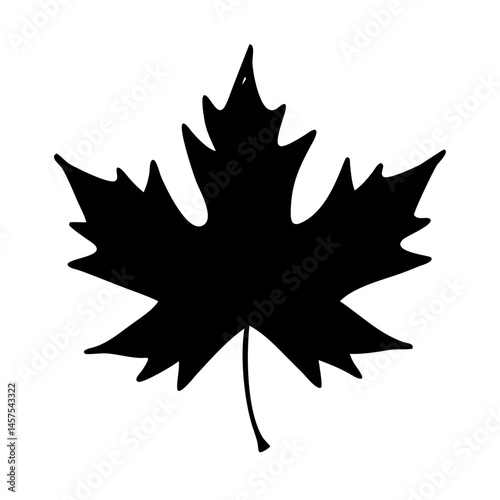 A strikingly simple black and white silhouette of a beautiful maple leaf