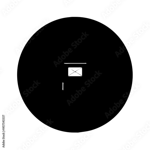Black and white isometric illustration of a mailbox with a letter