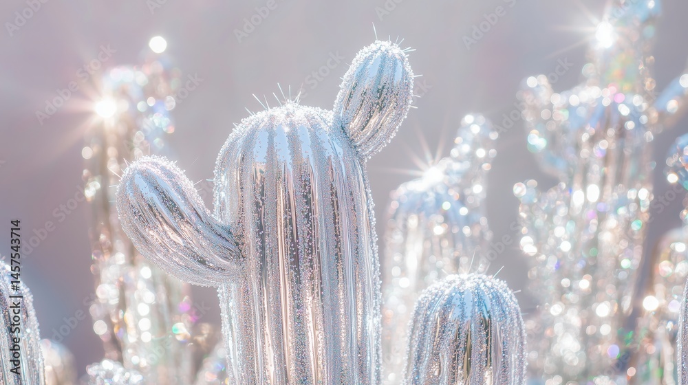 silver shiny cactuses covered in silver glitter
