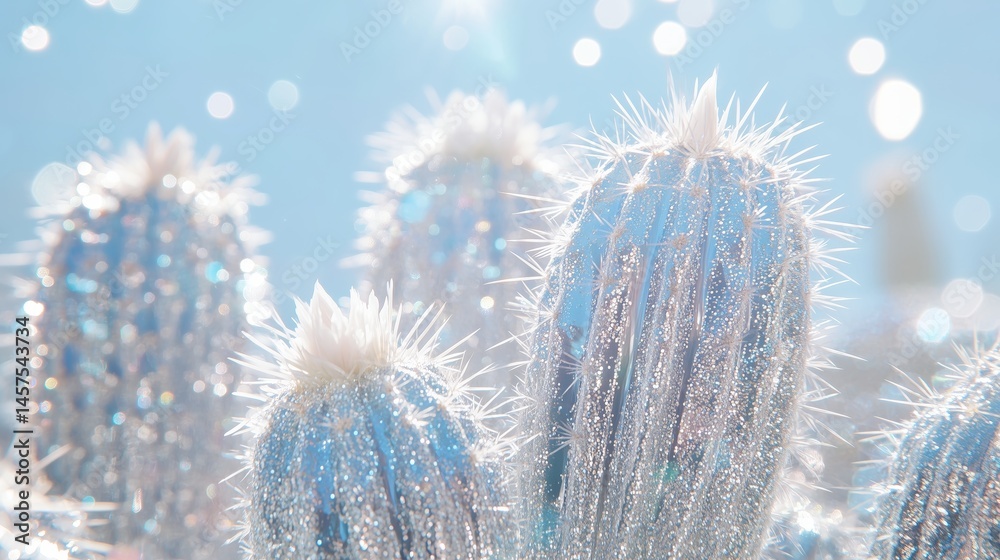 silver shiny cactuses covered in silver glitter