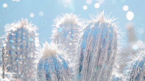 Obraz na płótnie silver shiny cactuses covered in silver glitter w salonie