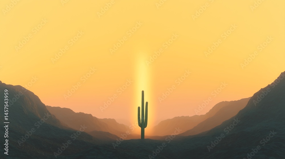 Tall green cactus against a bright yellow background
