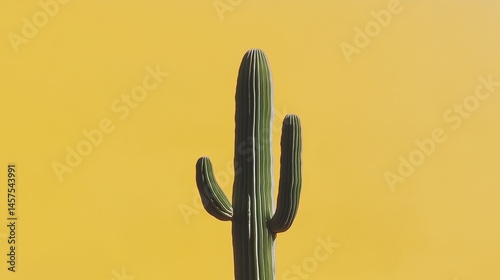 Obraz na płótnie Tall green cactus against a bright yellow background w salonie
