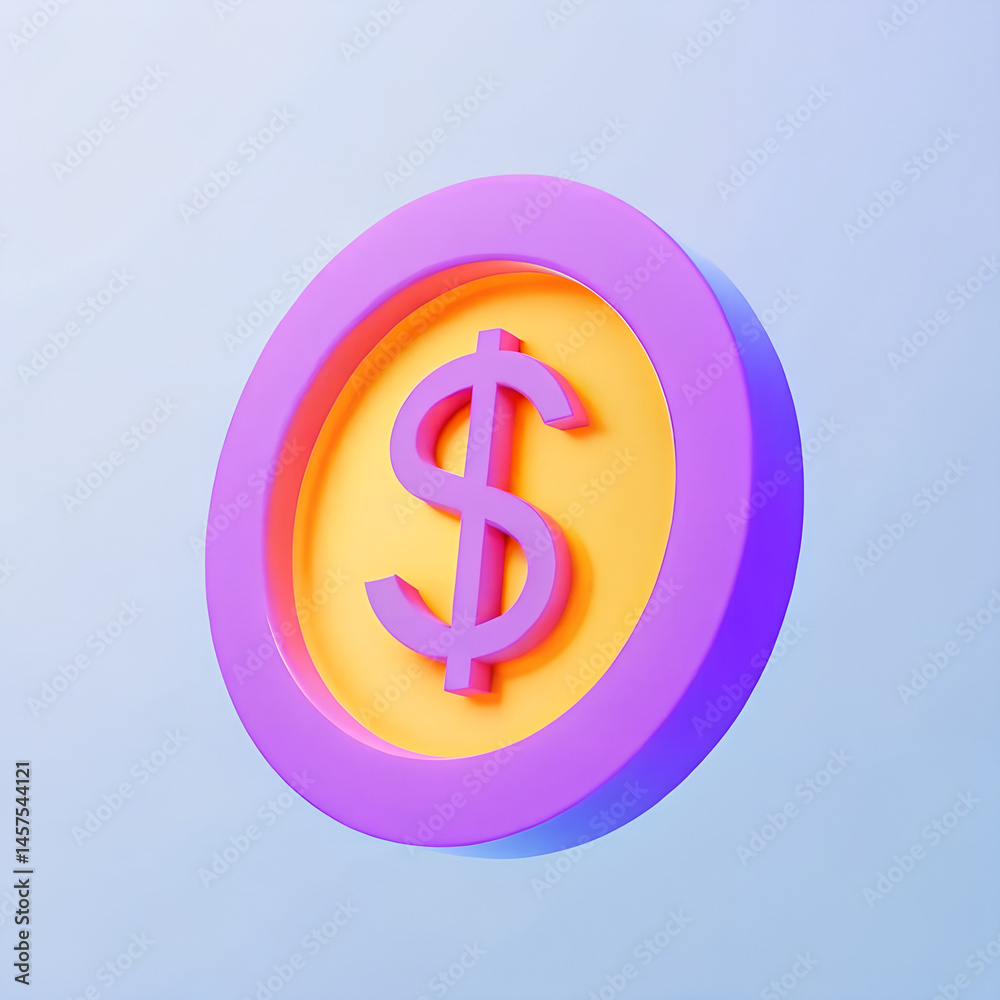 Obraz premium Colorful dollar sign coin illustration against a soft gradient background 