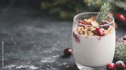 Obraz na płótnie Yogurt parfait with granola, cranberries, and almonds w salonie