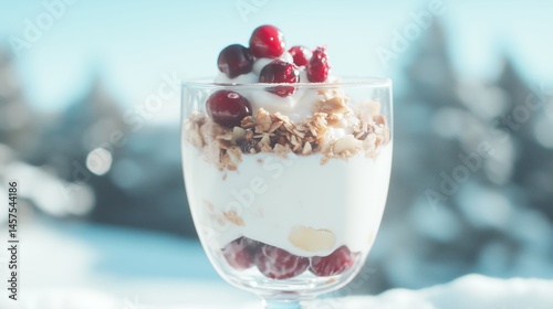 Obraz na płótnie Yogurt parfait with granola, cranberries, and almonds w salonie